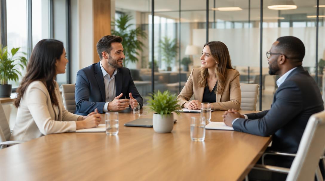 Sala de reunião onde a equipe da MyCareer conversa com profissionais